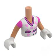 Minidoll Torso Girl with White Arms and Hands with White Shirt, Dark Pink Collar, Bright Pink Hearts, ID Badge print Nougat