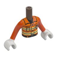 Minidoll Torso Girl with Reddish Orange Firefighter Uniform, Bright Light Yellow/Silver Safety Stripes, Black Belt print, Reddish Orange Arms, White Hands Umber Brown