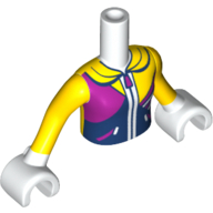 Minidoll Torso Girl with Yellow Top with Dark Blue and Magenta Zip-Front Print, Yellow Arms, White Hands Weiß