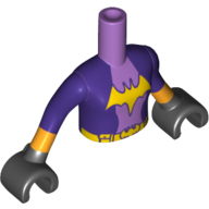 Minidoll Torso Girl with Bright Light Orange Bat Symbol and Belt, Dark Purple Arms and Hands with Bright Light Orange Cuffs Print, Black Hands Mittellavendel