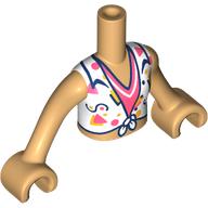 Minidoll Torso Girl with Warm Tan Arms and Hands, White Top, Coral Shirt, Dark Blue trim Warm Tan