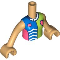 Minidoll Torso Girl with Blue/Lime/Coral Shirt, Shield, Dark Blue Collar print, Warm Tan Arms and Hands Warmes Beige