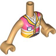 Minidoll Torso Girl with Coral/Bright Light Orange Shirt, Dark Blue Trim print, Warm Tan Arms and Hands Warmes Beige