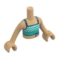 Minidoll Torso Girl with Dark Turquoise Top, White Decorations, Warm Tan Arms and Hands Warm Tan