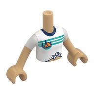 Minidoll Torso Girl with Orange Tent, Dark Blue Trees, Dark Turquoise Sky, Ground, Knot print, Warm Tan Arms and Hands Warmes Beige