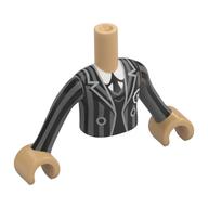 Minidoll Torso with White 'N' on Shield, Dark Bluish Grey Stripes Jacket print, Warm Tan Hands Warm Tan