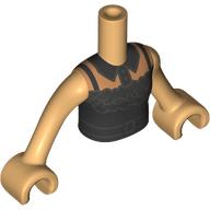 Minidoll Torso with Dress, Silver Ruffles, Belt, Black Collar, Straps print, Warm Tan Arms and Hands Warm Tan