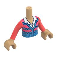 Minidoll Torso with Coral/Dark Azure Sweater, White Shirt with Collar print, Warm Tan Hands Warm Tan