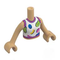 Minidoll Torso Girl with Warm Tan Arms and Hands with White Shirt, Dark Pink Trim, Blue/Lime/Yellow Shapes print Warmes Beige