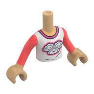 Minidoll Torso Girl with Warm Tan Arms and Hands with White Shirt, Coral Sleeves, Collar, Tacos print Warm Tan