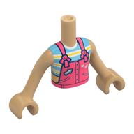 Minidoll Torso Girl with Warm Tan Arms and Hands with Coral Overall, Arrow, Bright Light Blue/Yellow Striped Shirt print Warm Tan