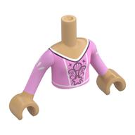 Minidoll Torso Girl with Warm Tan Arms and Hands with Bright Pink Dress, White Trim, Silver Decorations print Warm Tan