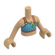 Minidoll Torso Girl with Warm Tan Arms and Hands with Dark Azure/Orange Bikini, Lime Leavers, Dots print Warm Tan