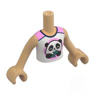 Minidoll Torso Girl with Warm Tan Arms and Hands with White/Bright Pink Top, Panda print Warm Tan