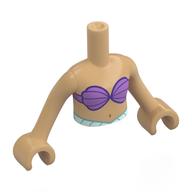 Minidoll Torso Girl with Warm Tan Arms and Hands with Medium Lavender See Shells, Light Aqua Tail print Warmes Beige