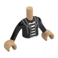 Minidoll Torso Girl with Warm Tan Arms and Hands with Black Jacket, Hood, Laces, White/Black Striped Shirt print Warm Tan