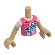 Minidoll Torso Girl with Warm Tan Arms and Hands with Coral Shirt, White Collar, Raccoon with Santa Hat print Warm Tan