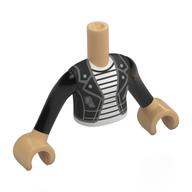 Minidoll Torso Girl with Warm Tan Arms and Hands with Black Jacket, White/Black Stripes Shirt print Warmes Beige