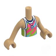 Minidoll Torso Girl with Warm Tan Arms and Hands with Coral/Line/Bright Blue/White Shirt, Star Pendant print Warm Tan