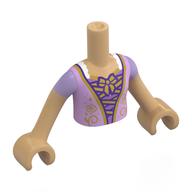 Minidoll Torso Girl with Warm Tan Arms and Hands with Lavender/Pink Dress, Gold Decorations, Laces print Warm Tan