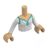 Minidoll Torso Girl with Warm Tan Arms and Hands with White Dress, Dark Turquoise Trim, Silver Decorations print Warm Tan