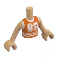 Minidoll Torso Girl with Warm Tan Arms and Hands with Reddish Orange Shirt, White Trim, Striped, '98' print Warm Tan