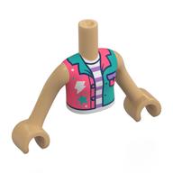 Minidoll Torso Girl with Warm Tan Arms and Hands with Coral/Dark Turquoise Jacket, Paint Splotches, White/Lavender Striped Shirt print Warmes Beige