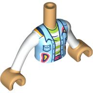 Minidoll Torso Girl with Medium Blue Jacket, Coral Pockets, Belt, White/Lime Striped Shirt, Warm Tan Arms and Hands Warm Tan
