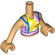 Minidoll Torso Girl with Bright Light Orange/White/Bright Pink/Blue Shirt, Dark Blue Trim print, Warm Tan Arms and Hands Warmes Beige