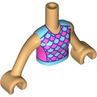Minidoll Torso Girl with Medium Azure/Dark Pink Shirt, Dark Purple Trim print, Warm Tan Arms and Hands Warmes Beige