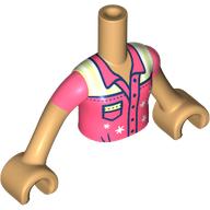 Minidoll Torso Girl with Coral/White Shirt, Pocket print, Warm Tan Arms and Hands Warmes Beige