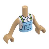 Minidoll Torso Girl with White Shirt, Bright Light Blue Overall, Lime Straps print, Warm Tan Arms and Hands Warm Tan