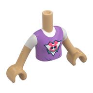 Minidoll Torso Girl with Lavender Shirt, Coral Bunny on White Triangle print, Warm Tan Arms and Hands Warm Tan