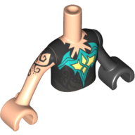 Minidoll Torso Girl with Black Top, Jagged Neckline Print, Black Left Arm and Hand, Light Nougat Right Arm and Hand with Black Tattoo Print Light Nougat