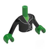 Minidoll Torso Girl with Black Jacket, Silver Trim, Buttons print, Bright Green Arms and Hands Hellgrün