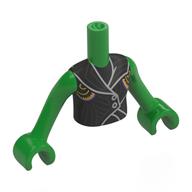 Minidoll Torso Girl with Black Jacket, Silver Trim, Buttons, Gold Decorations print, Bright Green Arms and Hands Bright Green