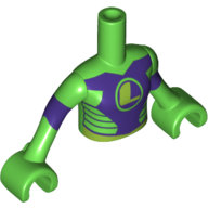 Minidoll Torso Girl with Top with Dark Purple Chest and Stripes, Lime 'L', Arms with Dark Purple Stripes Print, Bright Green Hands (Lena Luthor) Bright Green