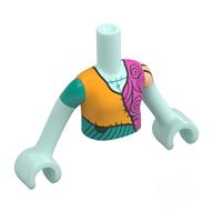 Minidoll Torso Girl with Orange/Dark Turquoise/Dark Pink Patched Shirt Print, Light Aqua Arms and Hands Light Aqua