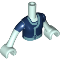 Minidoll Torso Girl with Dark Blue Vest, Medium Blue Trim, Diamond Print, Light Aqua Hands Light Aqua