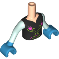 Minidoll Torso Girl with Black Top with Flower Print, Light Aqua Arms, Dark Azure Hands Light Nougat