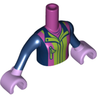 Minidoll Torso Girl with Dark Blue Top with Lime and Magenta Stripes Print, Dark Blue Arms, Lavender Hands Magenta