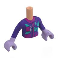 Minidoll Torso Girl with Lavender Arms and Hands with Dark Purple Jacket, Magenta Zipper, Pocket, Dark Turquoise Shapes print, Dark Purple Arms, Lavender Hands Nougat