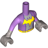 Minidoll Torso Girl with Bright Light Orange Bat and Belt, Silver Center, Arms with Flat Silver Cuffs Print, Medium Lavender Hands (Batgirl) Medium Lavender