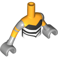 Minidoll Torso Girl with Bright Light Orange/Black Strapless Top with White V-Stripes, Arms with Bright Light Orange Bands Print, Light Bluish Gray Hands Bright Light Orange