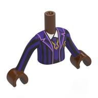 Minidoll Torso Girl with Black/Dark Purple Striped School Uniform, Tie, White Shirt, Gold Symbol print, Reddish Brown Arms and Hands Rotbraun