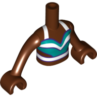 Minidoll Torso Girl with Dark Turquoise/White/Dark Purple Top, White Straps print, Reddish Brown Arms and Hands Rotbraun