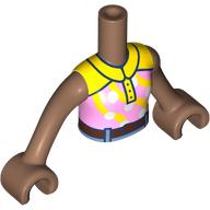 Minidoll Torso Girl with Bright Pink/Yellow Shirt, Dark Brown Belt, Dark Blue Trim print, Medium Brown Arms and Hands Medium Brown