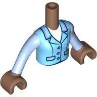 Minidoll Torso Girl with Medium Azure Jacket, Bright Light Blue Sleeves, White Shirt print, Bright Light Blue Arms, Medium Brown Arms Hands Medium Brown