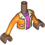 Minidoll Torso Girl with Orange Jacket, Tan Color, Dark Pink Sweater, Medium Brown Hands Medium Brown