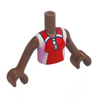 Minidoll Torso Girl with Red/White/Bright Pink Shirt, Zipper print, Medium Brown Arms and Hands Medium Brown